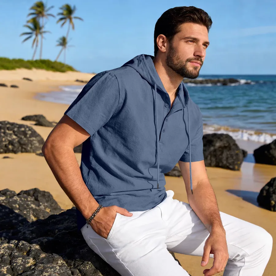 Cotton-Linen Hooded Tee — Short Sleeve — blank t-shirt