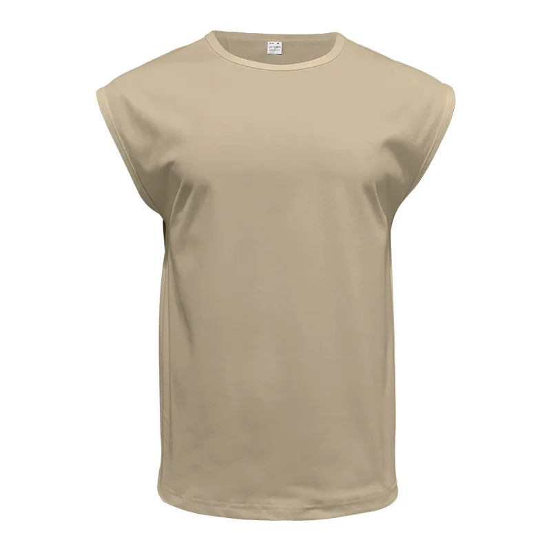 180gsm Sleeveless Muscle Tee — Small Cap Sleeve in Khaki