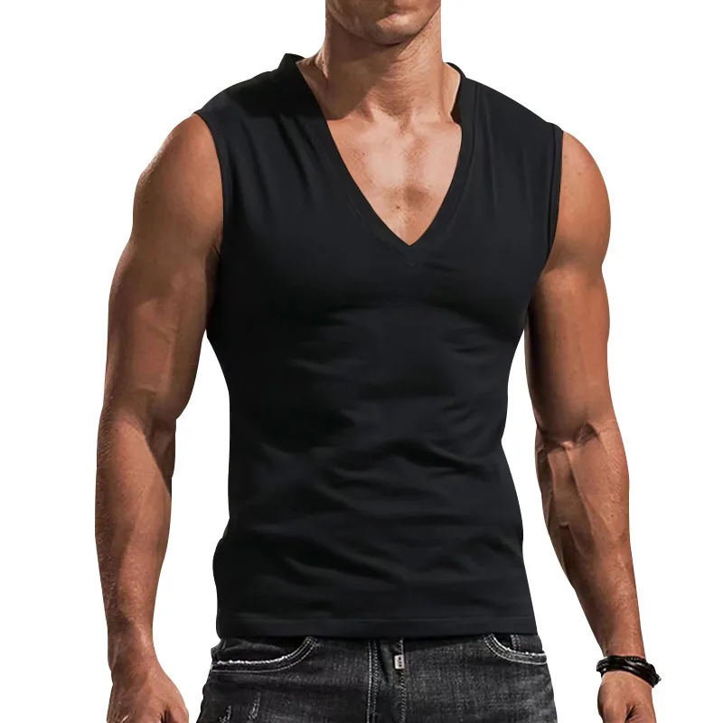 140gsm V-Neck Tank — Light Summer Layer in Black