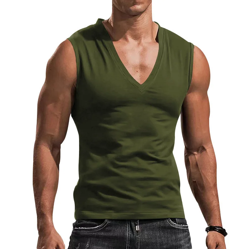 140gsm V-Neck Tank — Light Summer Layer in Army Green