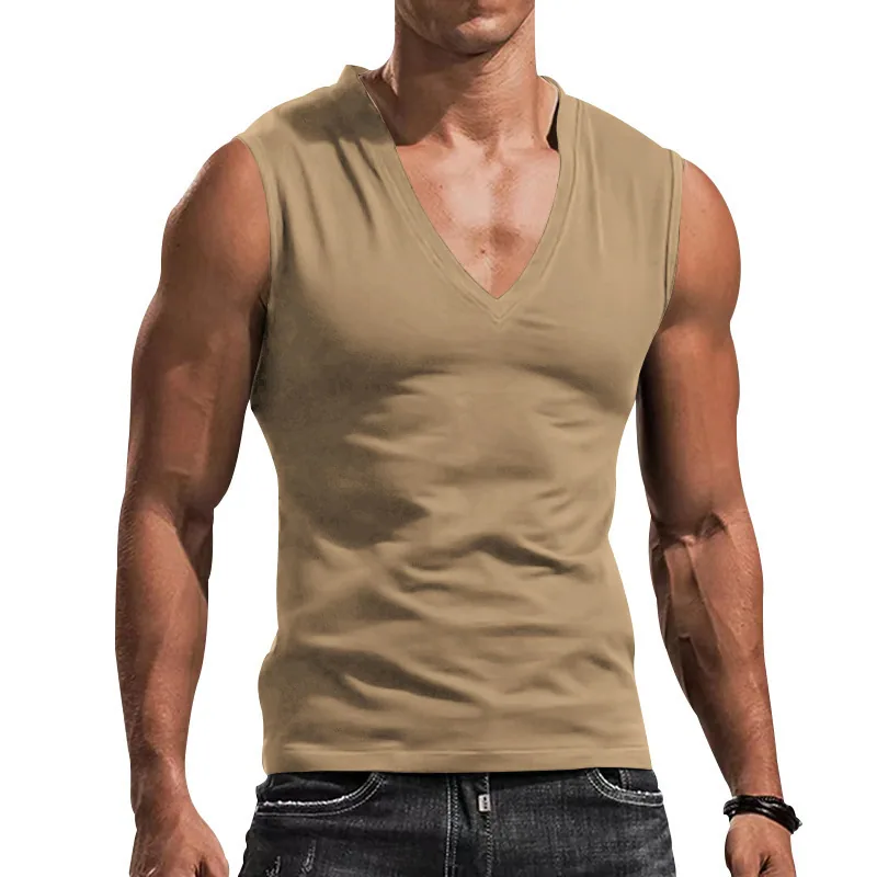 140gsm V-Neck Tank — Light Summer Layer in Khaki