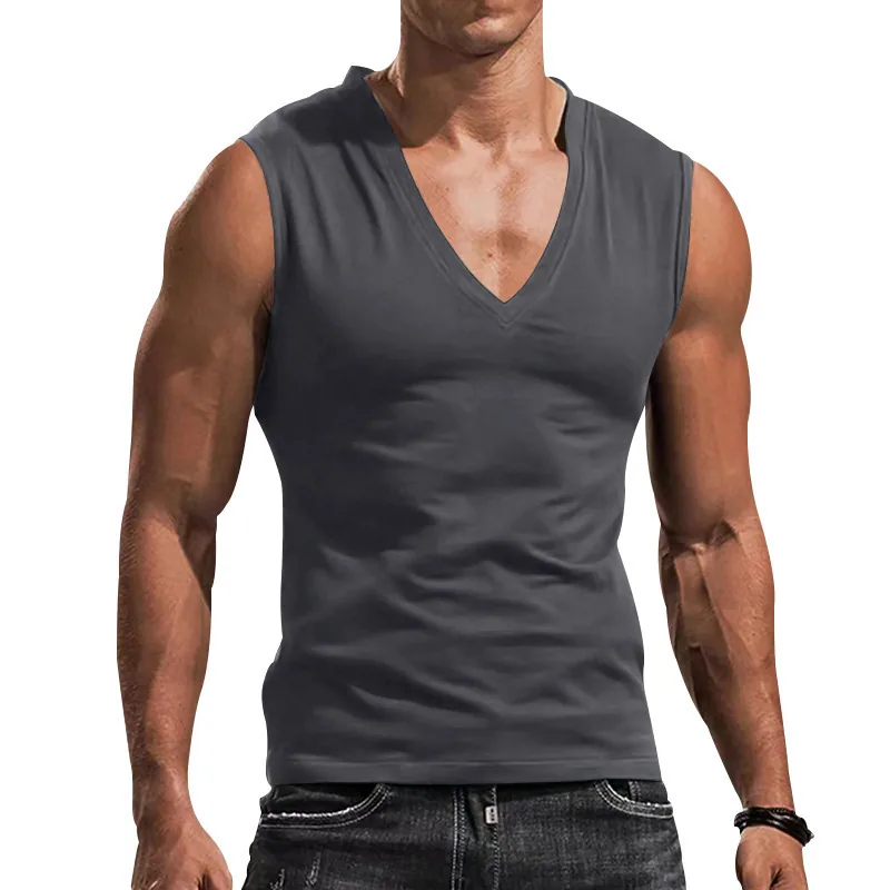 140gsm V-Neck Tank — Light Summer Layer in Dark Grey