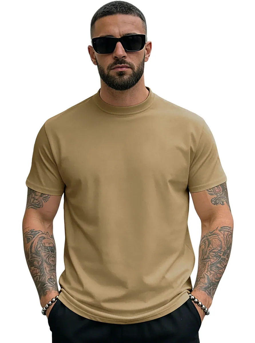 200gsm Euro-Fit Crew — Slim Athletic Cut in Khaki