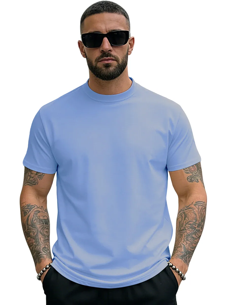 200gsm Euro-Fit Crew — Slim Athletic Cut in Light Blue