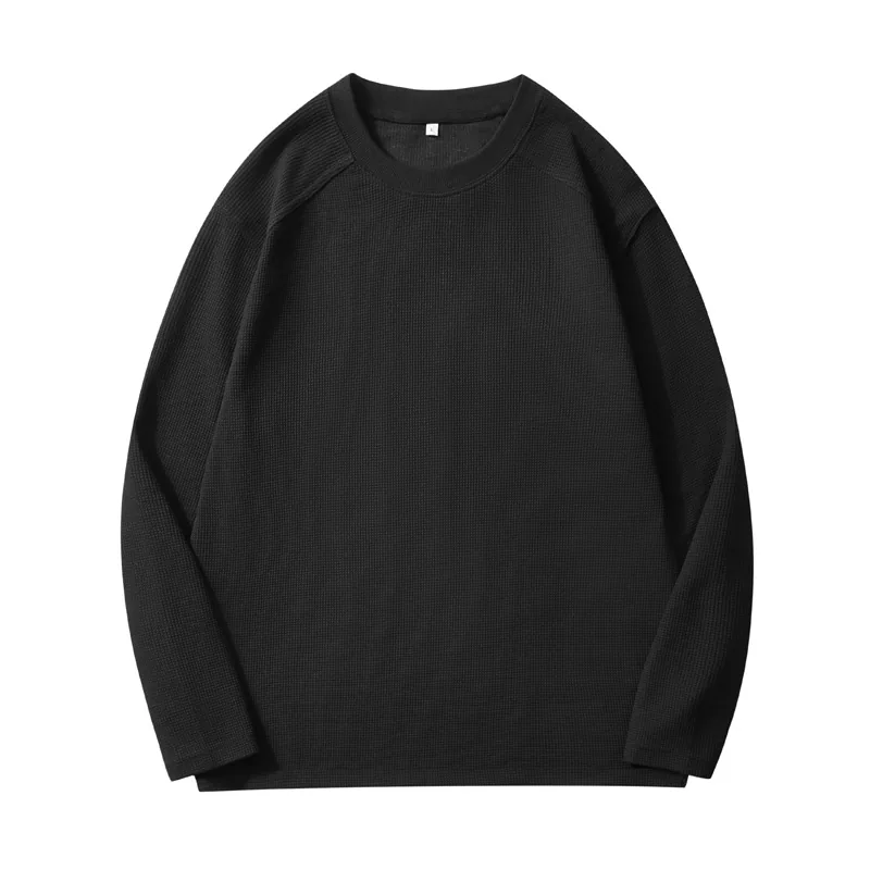 260gsm Waffle Raglan Long Sleeve — Relaxed Japanese Fit in Black