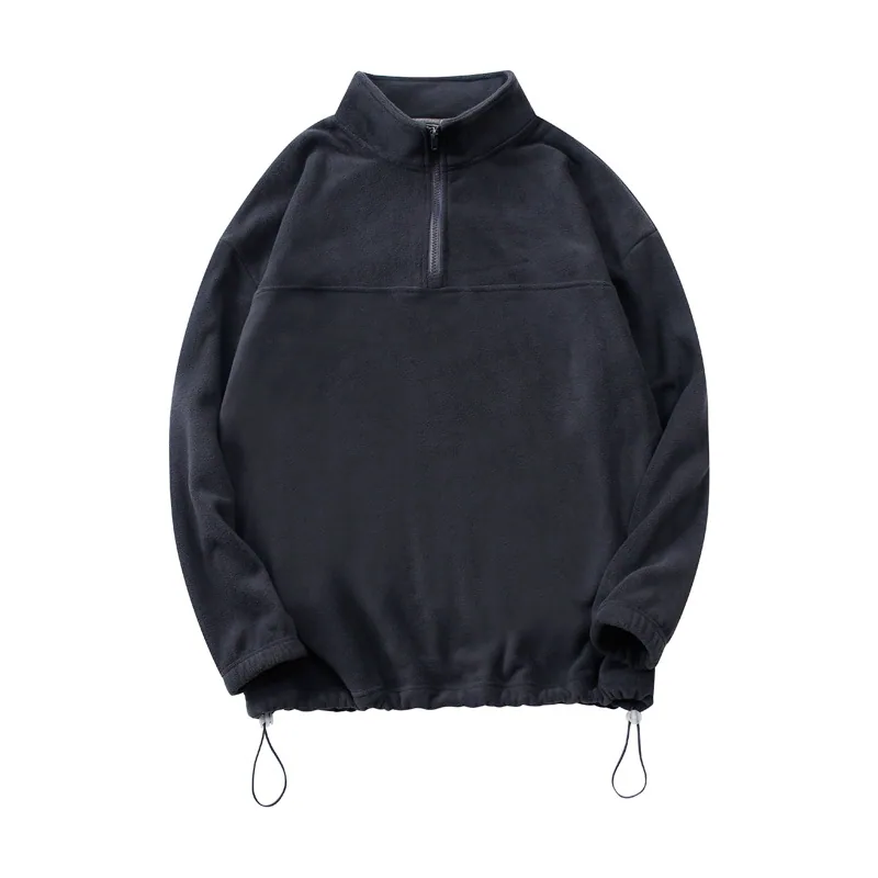 300gsm Double-Sided Fleece Half-Zip — Collared Pullover in Dark Grey