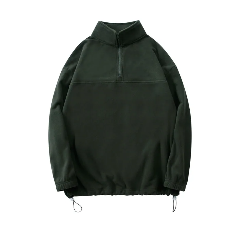 300gsm Double-Sided Fleece Half-Zip — Collared Pullover in Dark Green