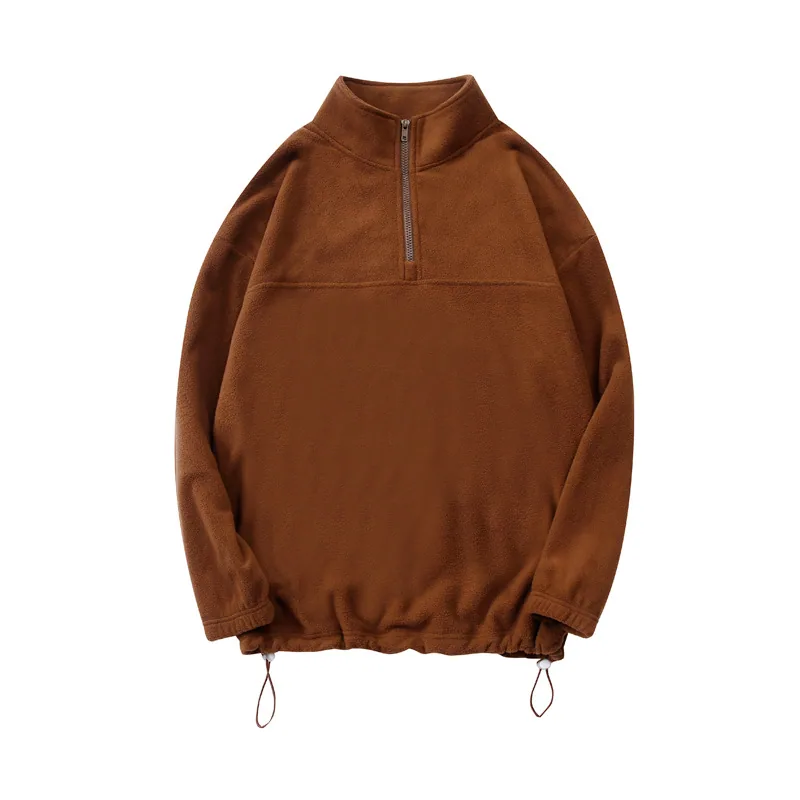 300gsm Double-Sided Fleece Half-Zip — Collared Pullover in Coffee