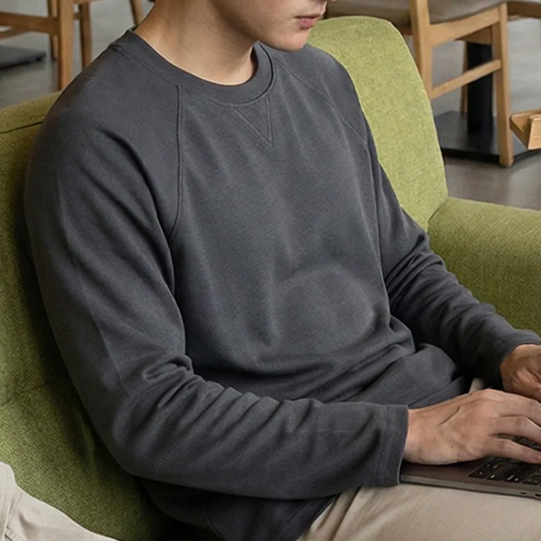 210gsm Twill Cotton Crew Long Sleeve — Dropped Shoulder — blank t-shirt