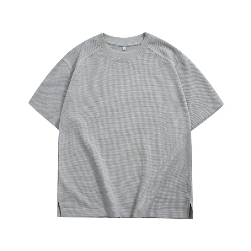 220gsm Waffle Short Sleeve — Raglan, Split Hem in Smoke Grey