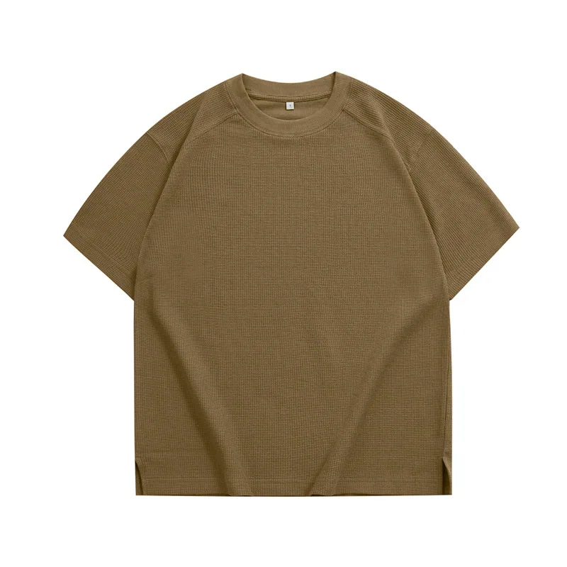 220gsm Waffle Short Sleeve — Raglan, Split Hem in Light Coffee