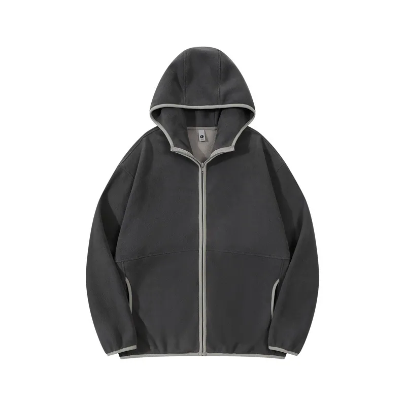 Hooded Fleece Zip Jacket — Two-Tone, Brushed Inside — blank t-shirt