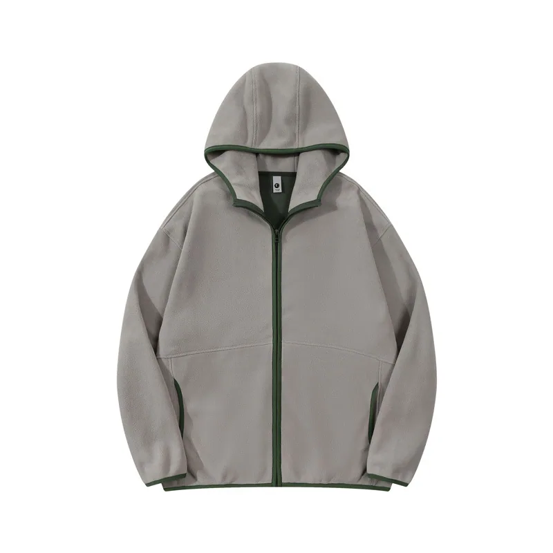 Hooded Fleece Zip Jacket — Two-Tone, Brushed Inside in Light Grey
