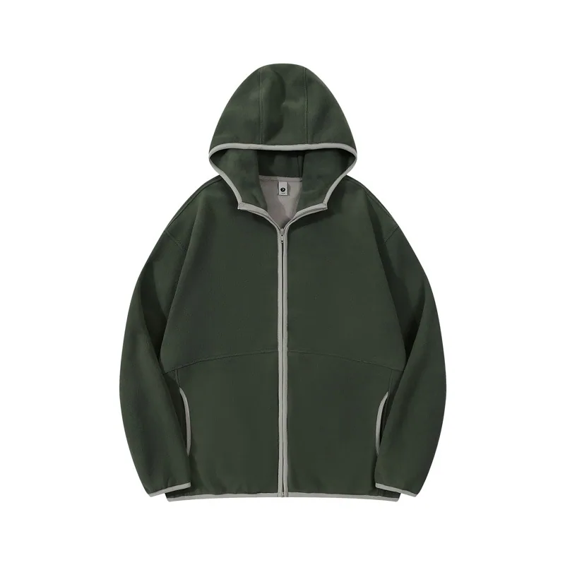 Hooded Fleece Zip Jacket — Two-Tone, Brushed Inside in Army Green