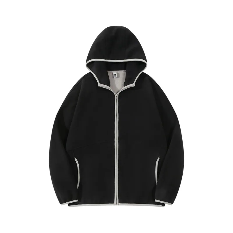 Hooded Fleece Zip Jacket — Two-Tone, Brushed Inside in Black