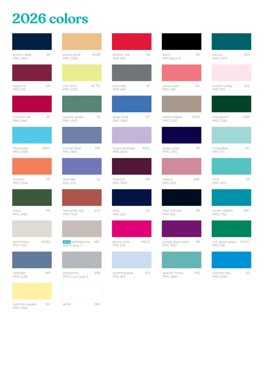 Americana and heritage lifestyle colour card