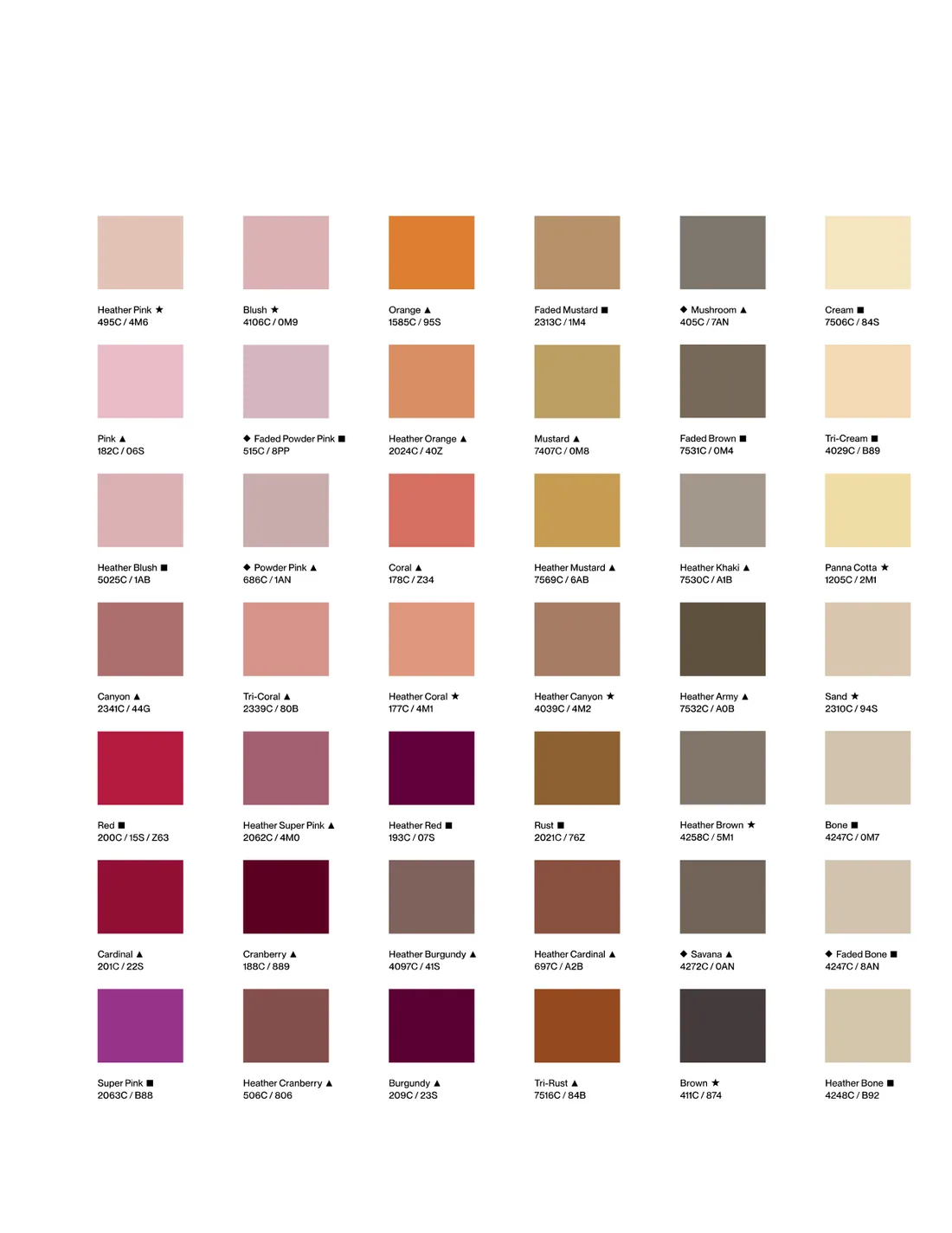Fit and fabric quality — retail-grade basics colour card