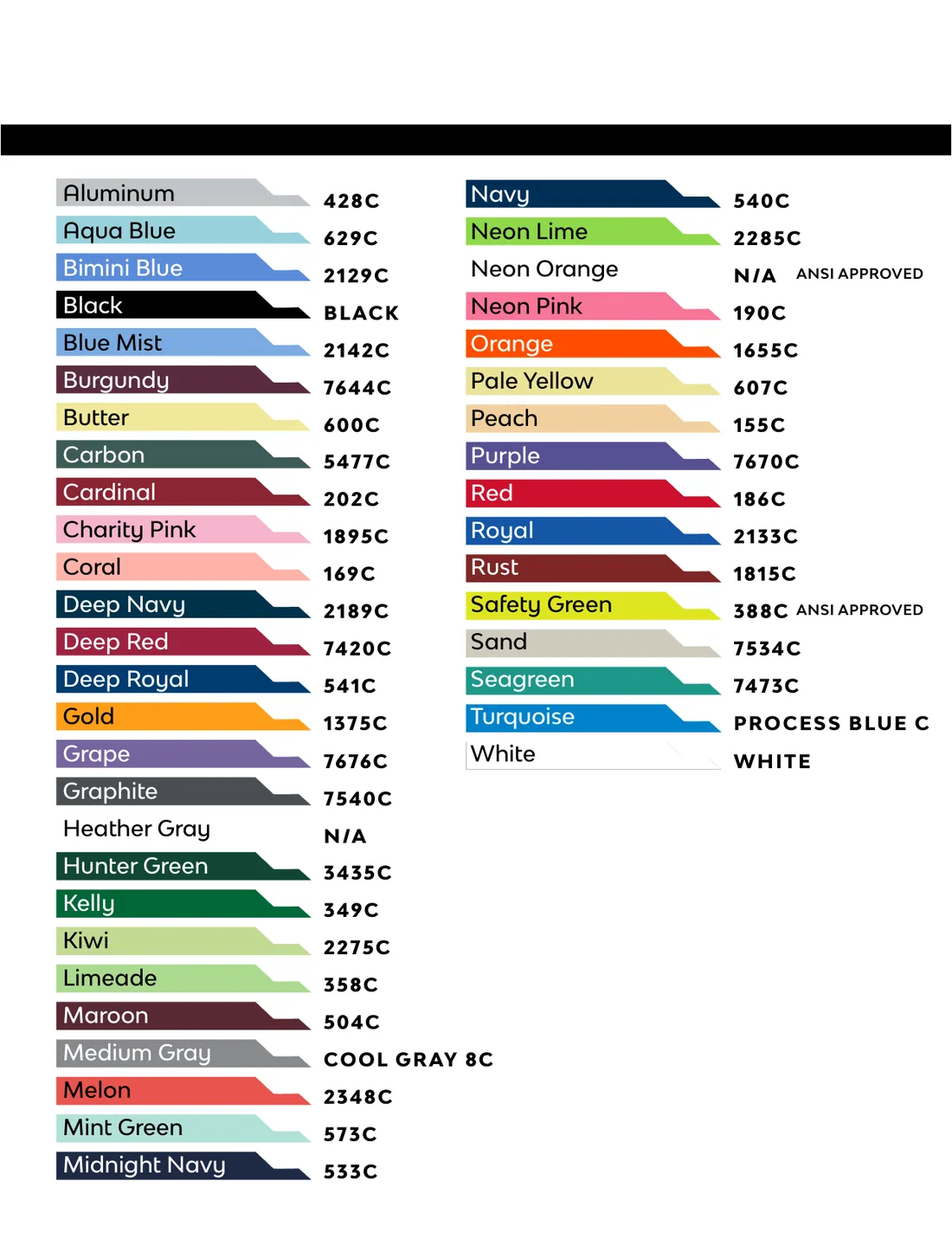 Multi-category apparel brand colour card