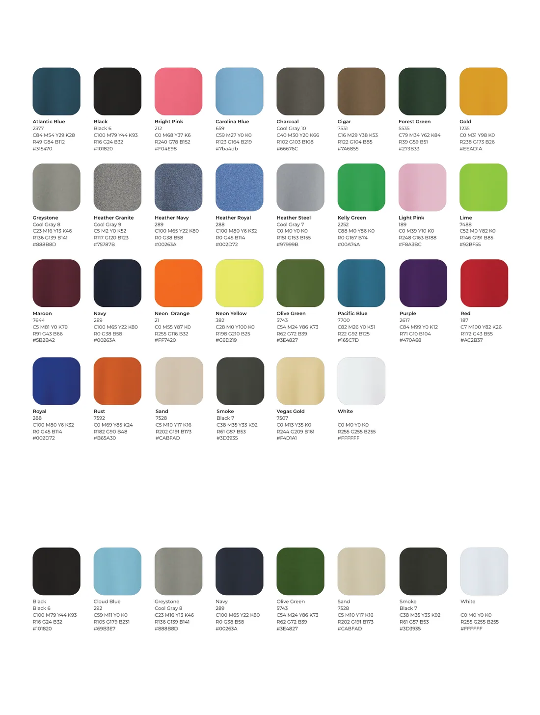 Value performance — workwear, school and hospitality uniforms colour card
