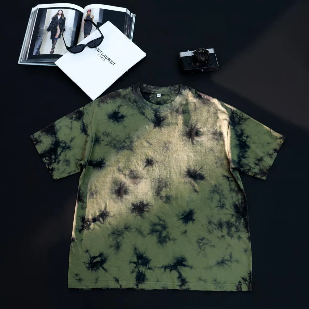 230gsm Tie-Dye Washed Tee in Bleach-Wash Army Green